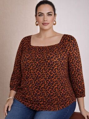 NWT j. Jill leopard print square neck top size 2X Ecovero viscose 3/4 sleeves